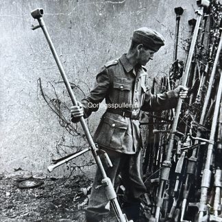 Original WWII German photo of German soldier with captured Russian PTRD-41 anti-tank rifles