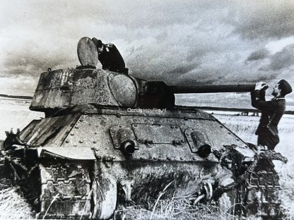Original WWII German photo of a disabled Russian tank