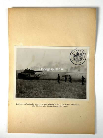 Original WWII German photo of German infantry and destroyed Russian tanks near Kalatsch