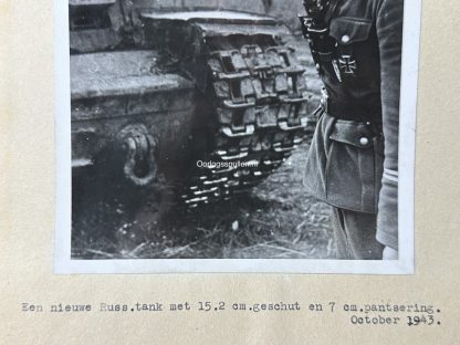 Original WWII German photo of a German soldier near a new Russian tank