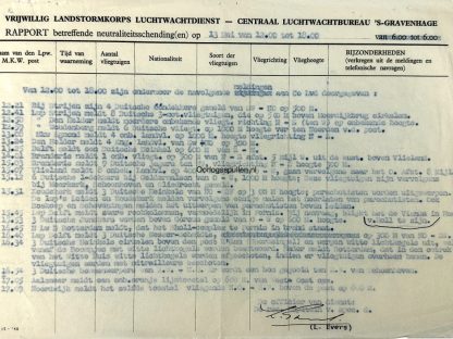 Original WWII Dutch Air watch service report May 13, 1940