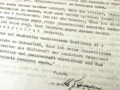 Original WWII Dutch SS-Landstorm Nederland secrecy declaration (Arnhem)