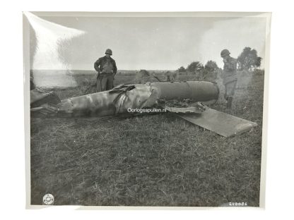 Original WWII US large size photo of an crashed German V1 rocket