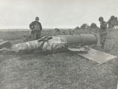 Original WWII US large size photo of an crashed German V1 rocket