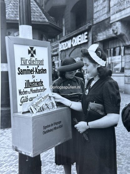 Original WWII German photo of a collection box for magazines in Berlin
