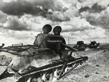 Original WWII German photo of disabled Russian tanks