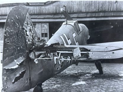 Original WWII German photo of a damaged Luftwaffe Messerschmidt aircraft