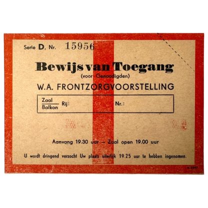 Original WWII Dutch W.A. Frontzorg entrance ticket for a show