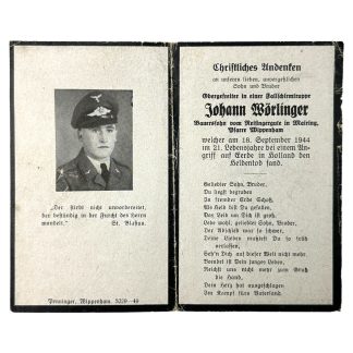 Original WWII German Fallschimjager death card 'Market Garden' Holland