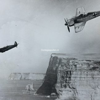 Original WWII German photo of a dogfight between a Spitfire and a Focke-Wulf Fw 190 on the French Channel coast