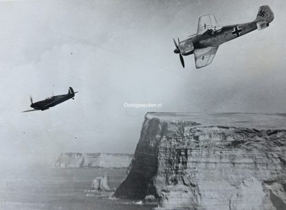 Original WWII German photo of a dogfight between a Spitfire and a Focke-Wulf Fw 190 on the French Channel coast
