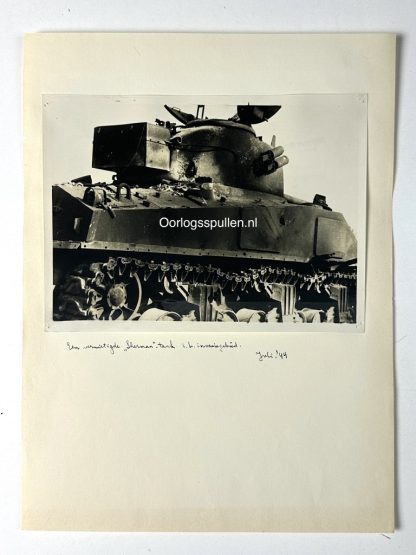 Original WWII German photo of a knocked out US Sherman tank in Normandy