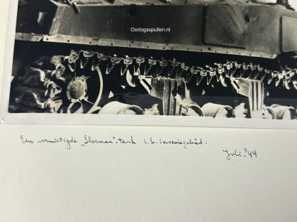 Original WWII German photo of a knocked out US Sherman tank in Normandy