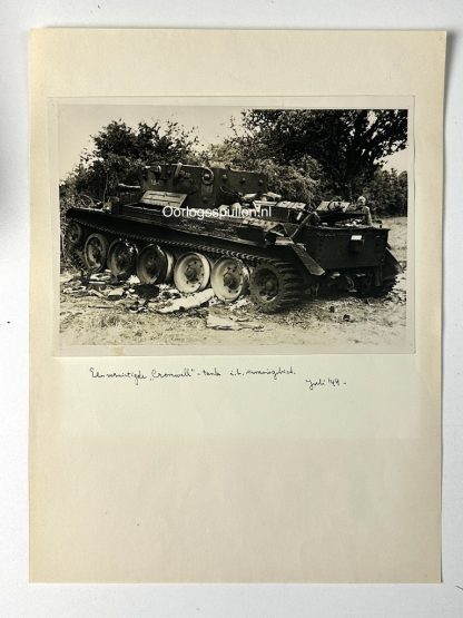 Original WWII German photo of knocked out British Cromwell tank in Normandy
