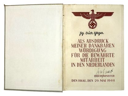 Original WWII German Arthur Seyss-Inquart signed book presented to Erich Eftger