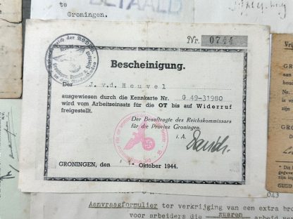Original WWII Dutch document grouping of a prison guard from Groningen