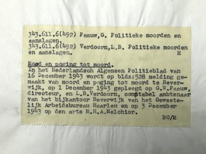 Original WWII Dutch NSB document regarding a resistance action in Beverwijk/Haarlem (Noord-Holland)