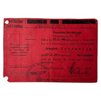 Original WWII German Reichsbahn ID card belonging to a Dutchman