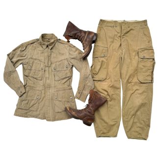 Original WWII US Airborne M42 jump smock, trousers and boots