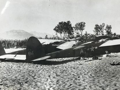Original WWII German photo of a crashed American Lightning aircraft in Italy