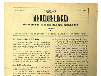Original WWII Nederlandsche Spoorwegen announcement sheet