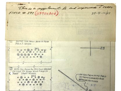 Original WWII US Battle of the Bulge set of three antitank minefield sketches/maps area of Neu-Hattlich