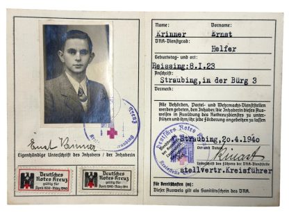 Original WWII German DRK Personal-Ausweis from the city of Straubing