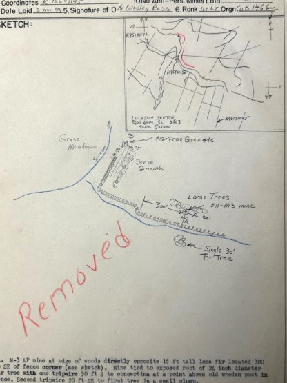 Original WWII US antitank minefield sketch/map area of Monschau (Wesley H. Ross - 146th Engineer Combat Battalion)