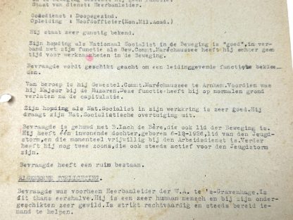 Original WWII Dutch document regarding NSB member and head of the marechaussee Jacob Eduard Feenstra