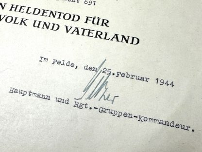 Original WWII German death certificate Grenadier-Regiment 691