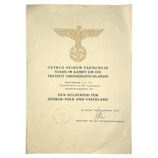 Original WWII German death certificate Grenadier-Regiment 691 militaria citation