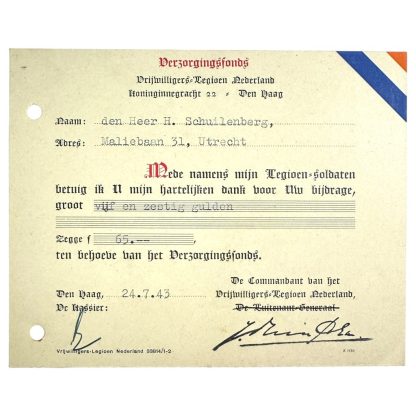 Original WWII Dutch Waffen-SS Vrijwilligers Legioen Nederland welfare fund card militaria