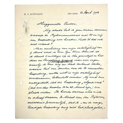 Original WWII Dutch Waffen-SS Vrijwilligers-Legioen commandant Hendrik Seyffardt handwritten letter to NSB leader Anton Mussert