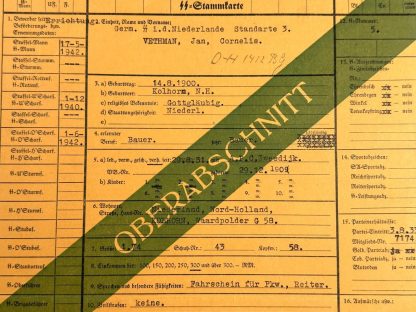 Original WWII Dutch SS-Stammkarte (Germaansche SS Standarte 3)