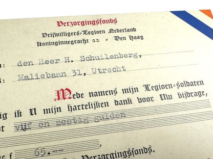 Original WWII Dutch Waffen-SS Vrijwilligers Legioen Nederland welfare fund card