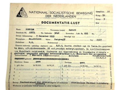 Original WWII Dutch NSB document Maastricht