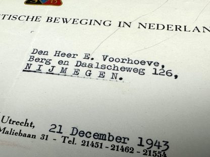 WWII Dutch NSB letter to Ernst Voorhoeve in Nijmegen