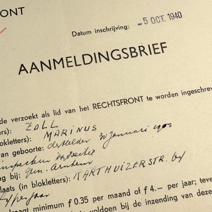 Original WWII Dutch Rechtsfront application letter