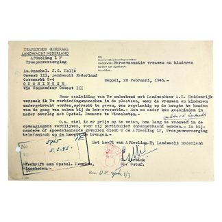 WWII Dutch Landwacht Nederland/Waffen-SS document with autograph of Gerhard Stroink