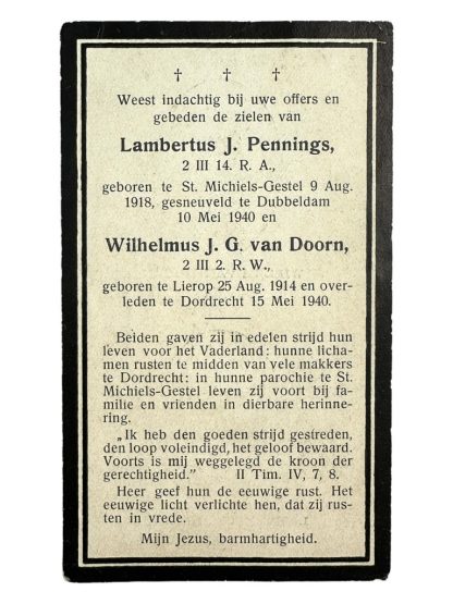 Original WWII Dutch May 1940 death card Dordrecht and Dubbeldam