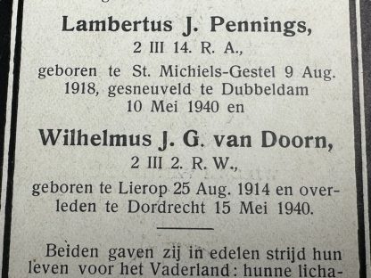 Original WWII Dutch May 1940 death card Dordrecht and Dubbeldam