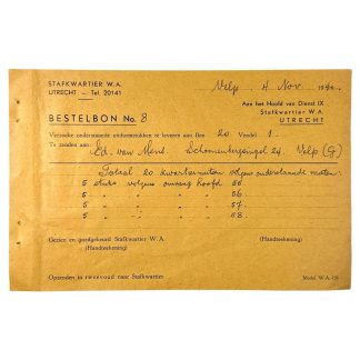 Original WWII Dutch NSB W.A. document regarding NSB overseas caps from the town of Velp
