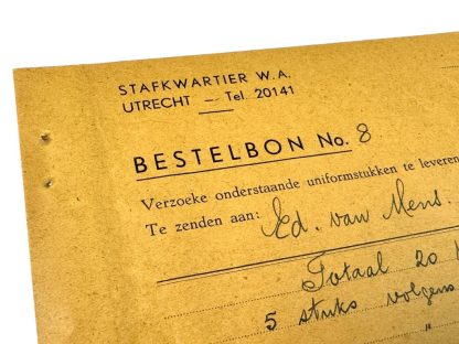 Original WWII Dutch NSB W.A. document regarding NSB overseas caps from the town of Velp