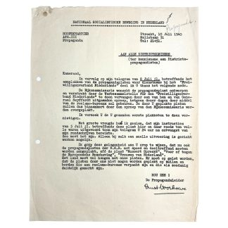 Original WWII Dutch NSB document regarding propaganda posters