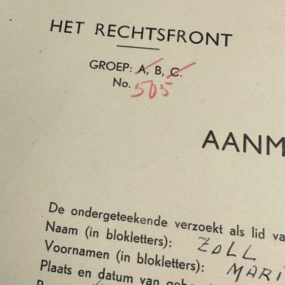 Original WWII Dutch Rechtsfront application letter