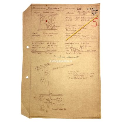 Original WWII German 'Battle of the Bulge' minefield map of the area of Eifel/Westwall minen militaria