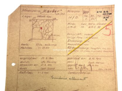 Original WWII German 'Battle of the Bulge' minefield map of the area of Eifel/Westwall militaria hellenthal