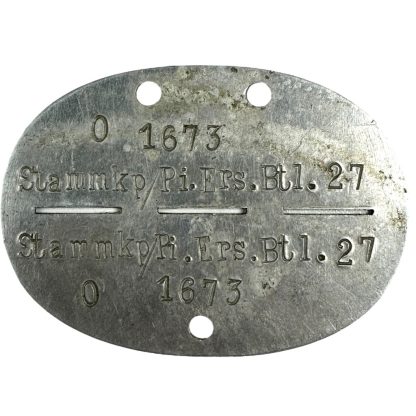 Original WWII German Erkennungsmarke Pionier-Ersatz-Bataillon 27 militaria dog tag pioneer WW2