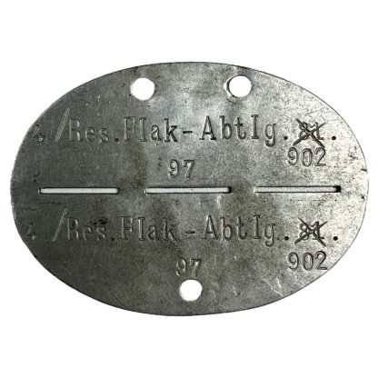 Original WWII German Erkennungsmarke Reserve Flak-Abteilung 902 militaria dog tag naamplaatje Luftwaffe