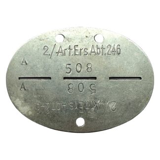 Original WWII German Erkennungsmarke Artillerie-Ersatz-Abteilung 246 militaria dog tag naamplaatje van het Duitse leger Tweede Wereldoorlog World War II